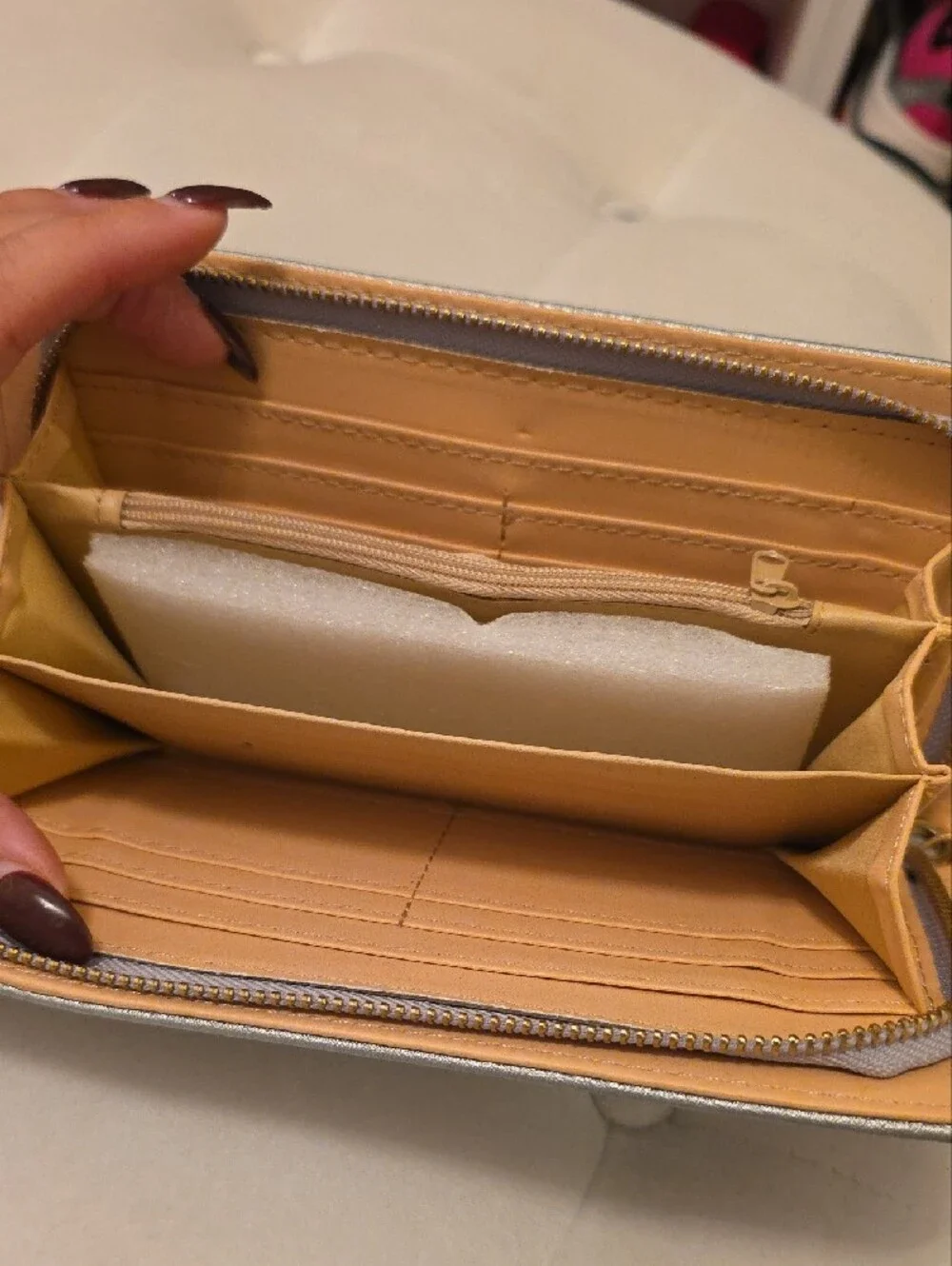 Michael Kors Silver-Gray Zip Around Wristlet Wallet with Gold MK Emblem